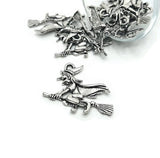 Silver Witch on Broom Halloween Charms, 30x37mm - US Seller Charms