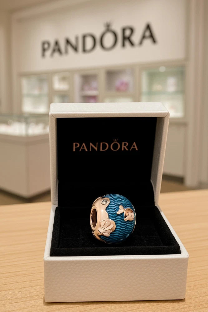 Pandora 789004C01 Rose Shimmering Ocean Waves & Fish Charm w/ Box E36 Charms