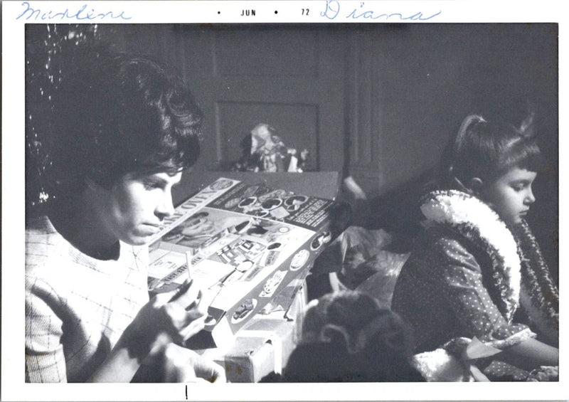 Vintage 1972 Snapshot Photo Marlene & Diana Playing Board Game Black & White Model