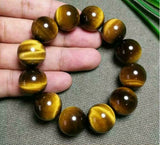 100% Natural 16mm Yellow Tiger's Eye Round Gemstone Beads Bracelet 7.5