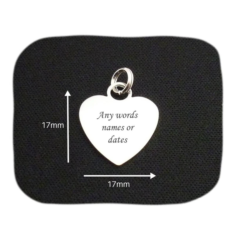 Engraved Heart Charms for Charm Bracelets. Gift, Silver, Steel, Personalised Charms