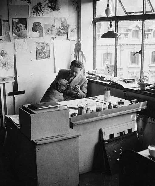 Artist William Timym Working On A Cartoon Story Board At His Desk Old Photo Model
