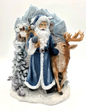 Santa With Reindeer Figurine Blue Coat Snow Village Mountain Christmas Decor Model