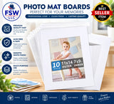 10 Pack White Photo Mat Set 11x14 for 8x10 Photos | Acid Mat Board Kit for Model