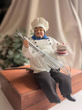 Vintage Sitting Chef Doll with Whisk & Cake | Italian Style Baker Figurine | Kit Model