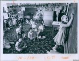 1975 Sunshine Elementary Student Wendy Stewart At Chalk Board Children Photo 6x8 Model