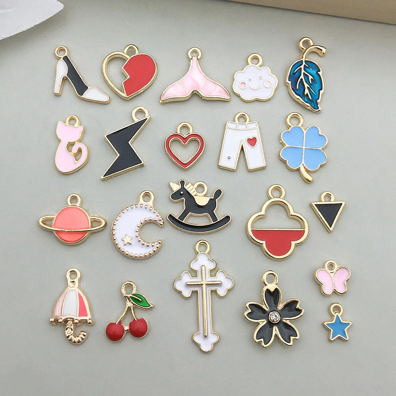 BULK 40Pcs Mixed Enamel Charms Multi?Shapes DIY Jewelry Making Pendants Charms