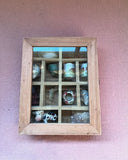 Vintage Wooden Shadow Box Display Cabinet W Miniature Figurines & Seashells Model