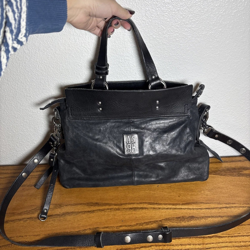 A.S. 98 Crossbody  Bag Leather Black Keychain Charms Anthropologie Rare *Read Charms
