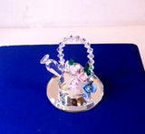 Rare Silver Deer Crystal Zoo Watering Can W/Pink & Blue Roses w/Display Mirror Model