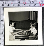1954 Two Children Playing Board Game Fun Leisure Old BW Photo Snapshot Model
