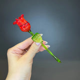 Red Glass Rose Figurine Blown Art Glass Flower Collectible Model