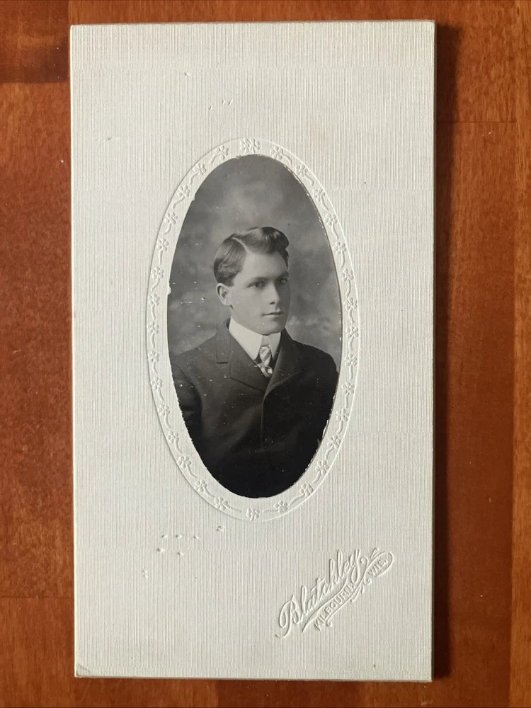 Handsome Young Man 4x7 Antique Photo On Board Kilbourn WI Model