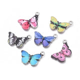 5 Assorted Enamel Charms Silver Butterfly Findings Mix 20mm Jewelry Making Charms