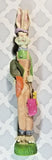 Standing Easter Bunny Figurine In Bib Overhauls Holding a Carrot Display Decor Model