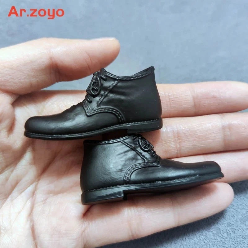 Black 1:6 Leather Shoes Model High Upper Boots Fit 12" Detachable Feet Male Body Model