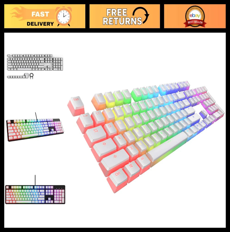 PBT Keycaps Set 112 Keys | Clear White Jelly-Style | Double Shot OEM Profile | M Model