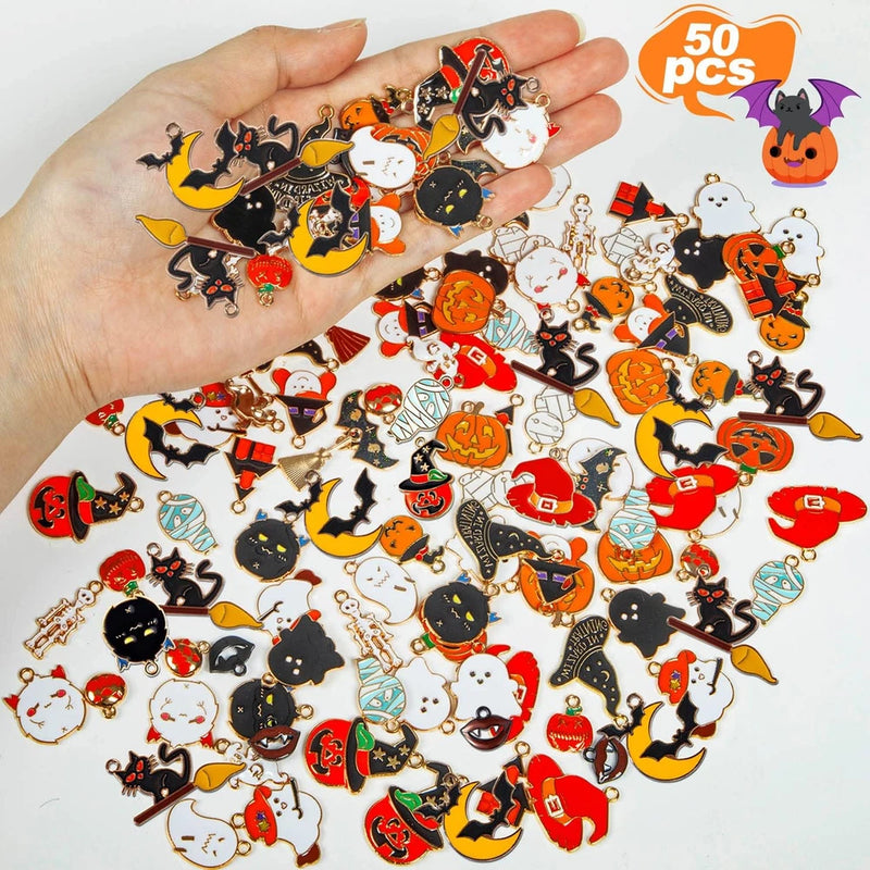 Halloween Charms for Jewelry Making, 50 Pcs Earring Charm for Bracelets | Enamel Charms
