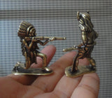 1 Pair of Solid Brass Mayan Indian Soldiers Figurines Statues Knick Knacks Model