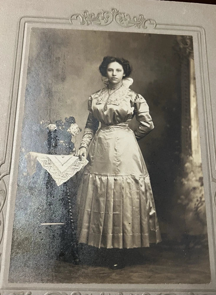 Photo on Board,Lillie dress in Satin dress, bleated bottom, by Fritz, Reading PA Model