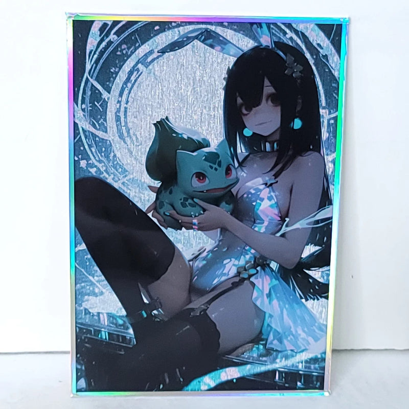 Pokemon Girl Bulbasaur Waifu Card Anime Silver Girl Wall Art Oversized Board A5 Model