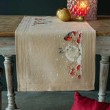 Vervaco stamped cross stitch kit tablechloth "Schneehase und Dompfaff", 40x100cm Model