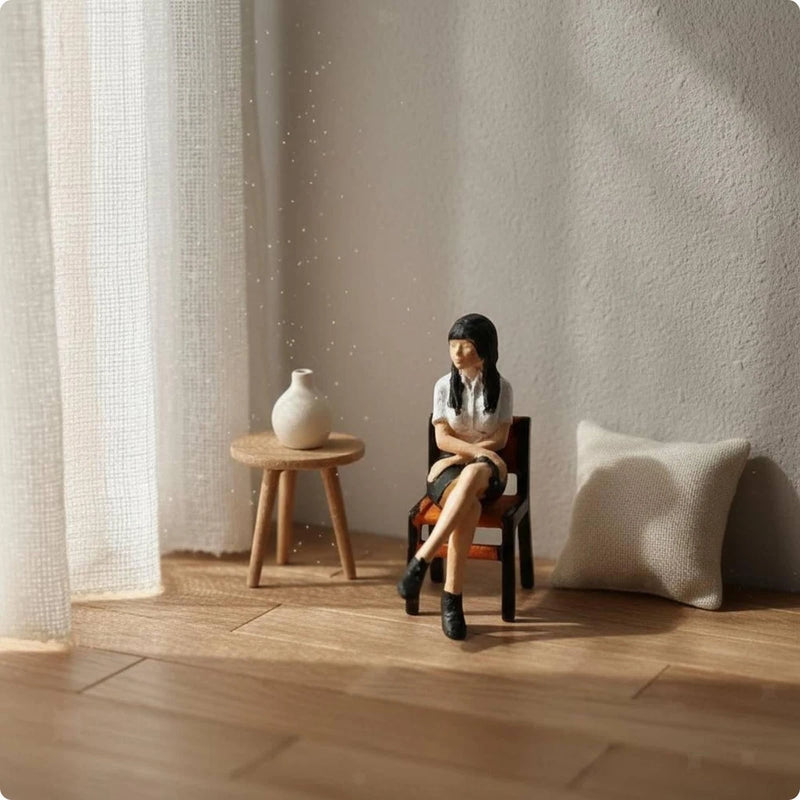Seated Woman Figurine Realistic Details 1:64 Seated Woman Figure Display Piece Model