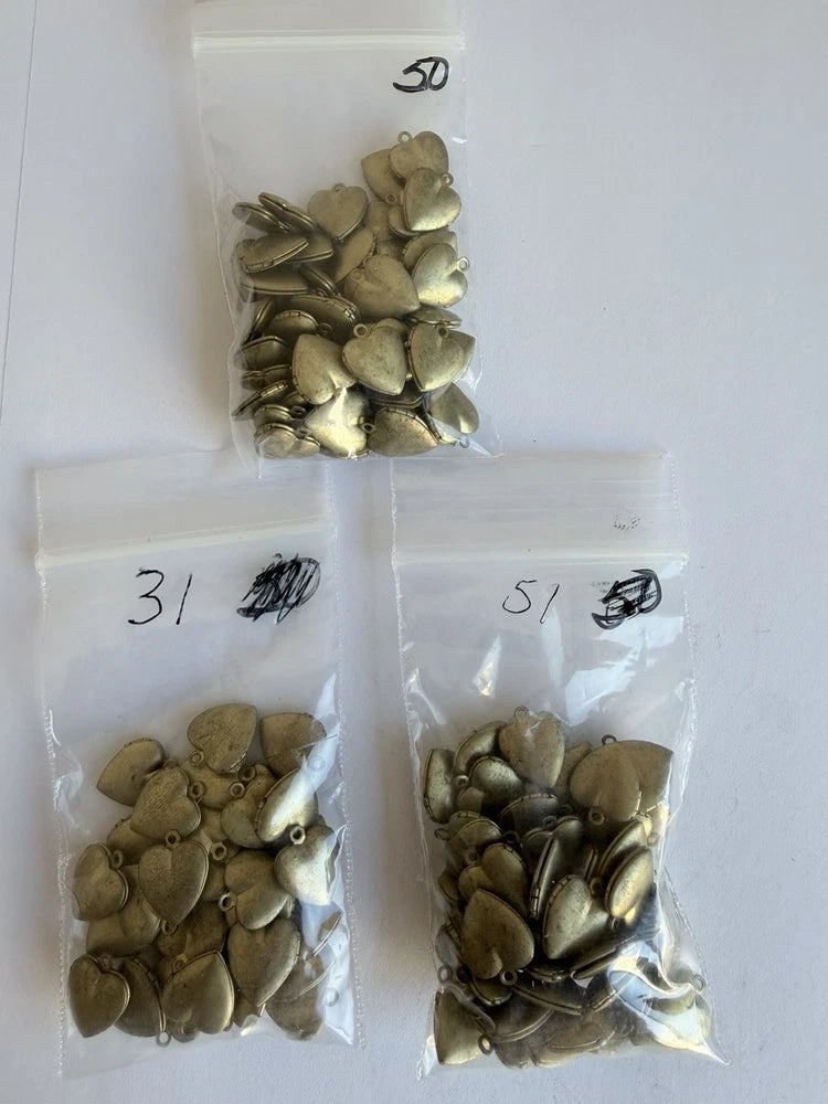 132 Vintage Brass Heart Lockets 10mm Photo Pendant Charms Bulk NOS Charms
