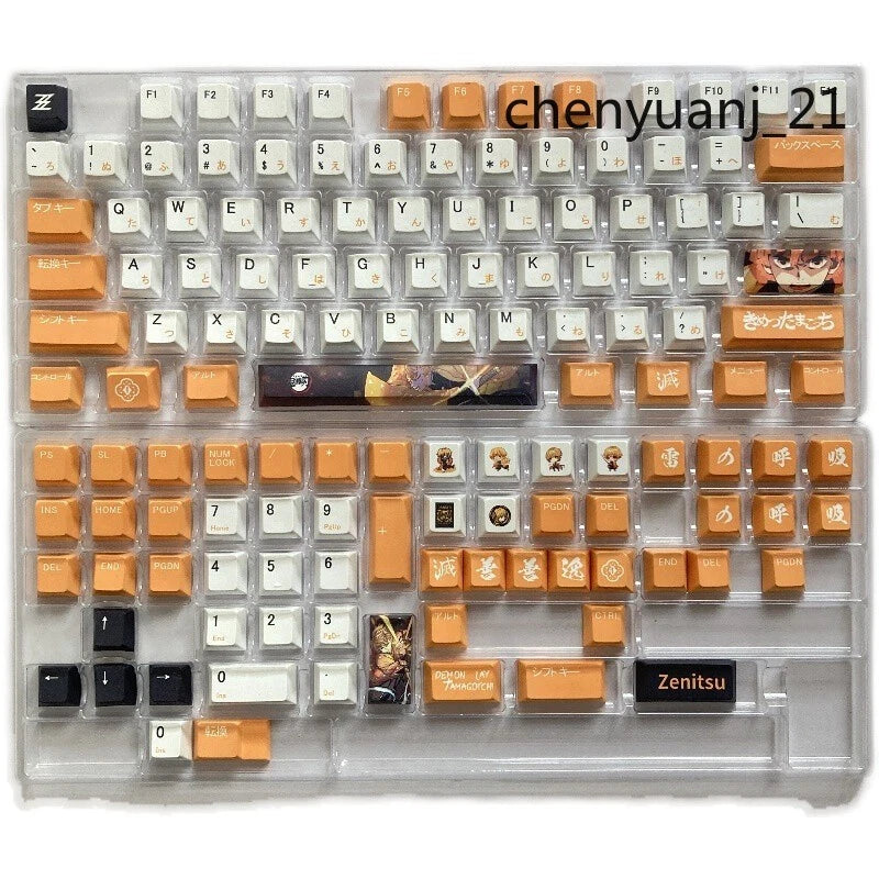 Demon Slayer Agatsuma Zenitsu Keycaps Anime PBT 128 Keys For Cherry MX Keyboard Model
