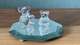 Crystal Glass Bear Figurine Pair 2 Balls Mirror Base Display Set Collectible Model