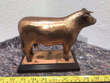 Brass  Bull Figurine Sculpture Decorative Collectible with Wooden Display Base Model