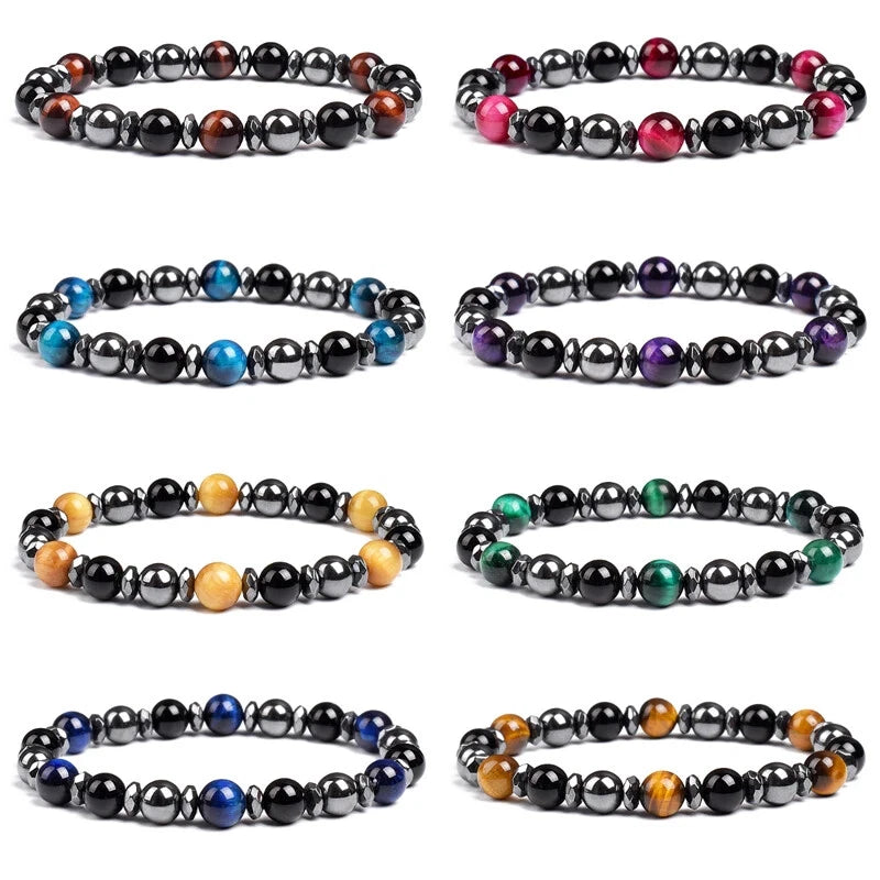6/8/10mm Triple Protection Bracelet Tiger Eye Black Obsidian Hematite Bracelets Charms