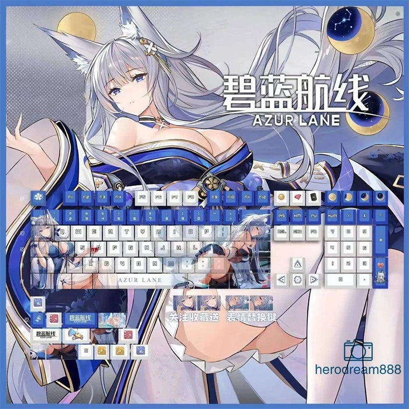Azur Lane Shinano Anime Keycaps New PBT Dye-sub 124 Keys for Cherry MX Keyboard Model