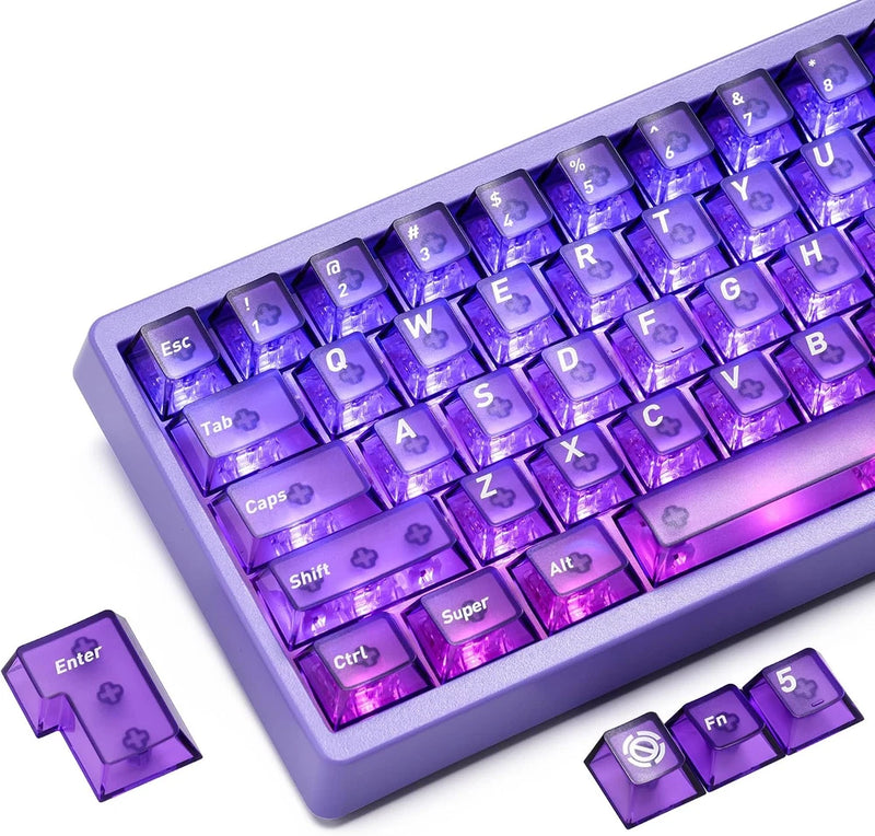 XVX Purple Clear Keycaps,Transparent Keycaps 60 75 100 Percent,Ceramic Model