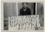 Vintage Old 1940s Photo Proud Little BOY FISHERMAN His Catch of Fish on a Board Model
