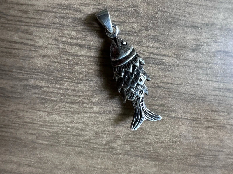 Vintage Articulated Fish Charm Pendant Sterling Silver Moving Segmented Koi Charms
