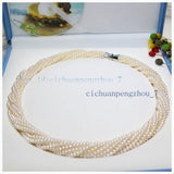 Gorgeous 12 Strands Genuine 3-4mm Natural White Freshwater Pearl Necklace 18'' Charms