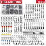115 PCS Carbon Steel Quick Change Fishing Connectors Set Rig Hook Swap Fish Gift Model