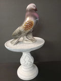 Round Wood Pedestal Stand w/ Luster Porcelain Figurine Bird. Model