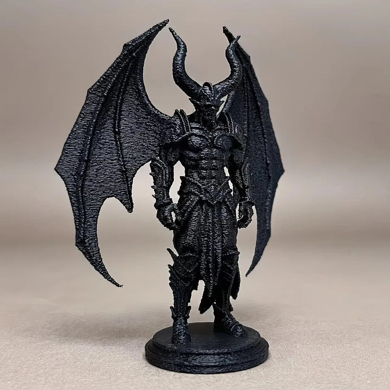 Winged Demon Figurine 3D Printed Black Fantasy Statue Horned Armor Decor 3.86 In Model