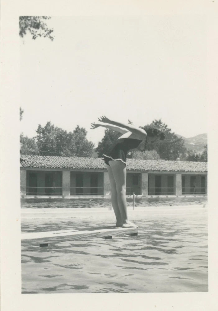 Pretty Woman Swimsuit Diving Board Warner Springs Pool Vintage Photo 1940s Model