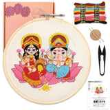 Laxmi & Ganesha Embroidery Kit for Beginners & Adults Hoop Threads Fabric Needle Model