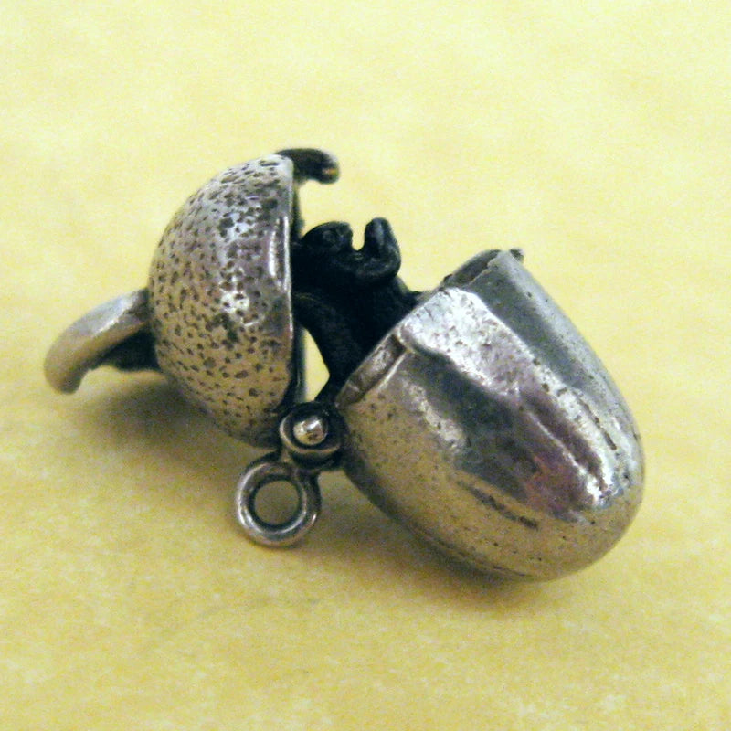 Vintage English Silver Charm Acorn Opens to Squirrel Charms