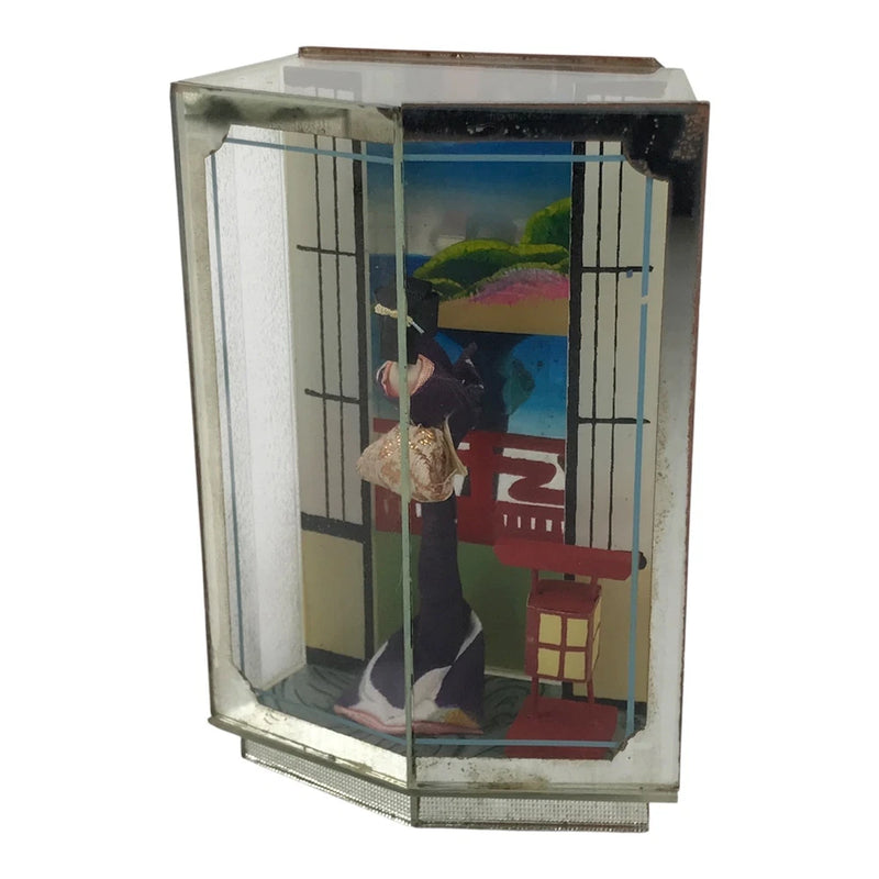 Japanese Geisha Doll Figurine Glass Case Display Vtg Kyoto Souvenir Ningyo ST110 Model