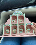 Pink Wooden Tiered Figurine Display Shelf w/ Horse Figurines, Boxed Model