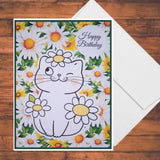 Cat & Daisy Die Cut Birthday Card Kit: DIY Paper Crafting Set with Envelopes Model
