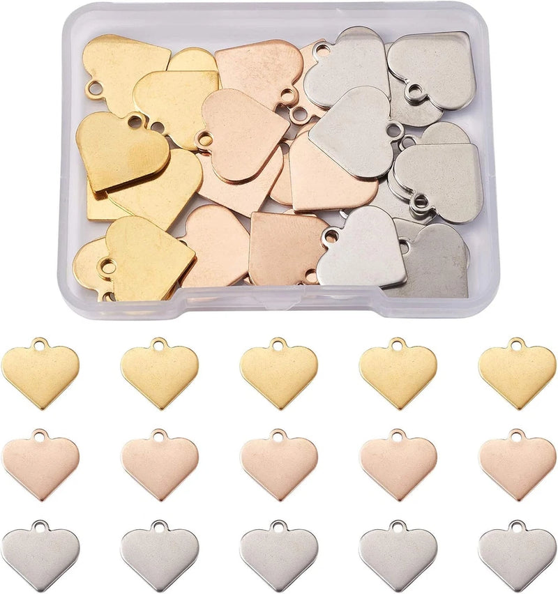 40pcs Stainless Steel Heart Charms Mixed Colors for Jewelry Making, Heart Charms