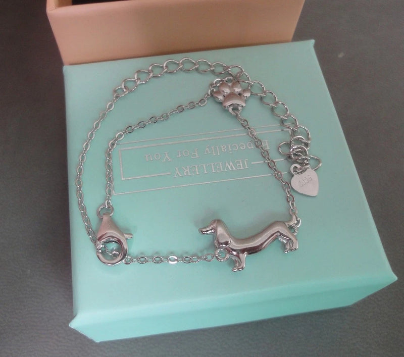 925 Sterling Silver Dachshund Dog Pendant Women Bracelet Anniversay Gifts Charms