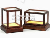 Rosewood Trim Display Case Transparent Glass Doll Art Dust Cover Protection Model