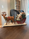 Vintage Inspired Santa Claus In Sleigh With Reindeer Figurine Display Model